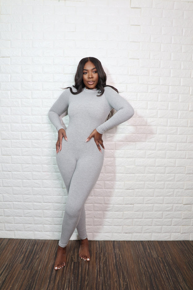 Long sleeve snatching jumpsuit| grey