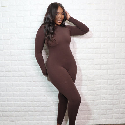 Long sleeve snatching jumpsuit| Chocolate