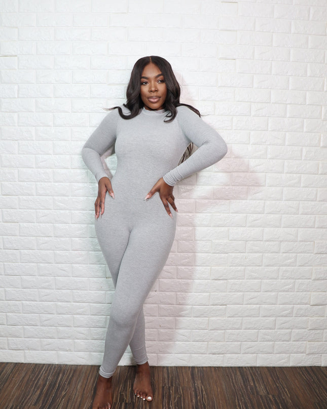 Long sleeve snatching jumpsuit| grey