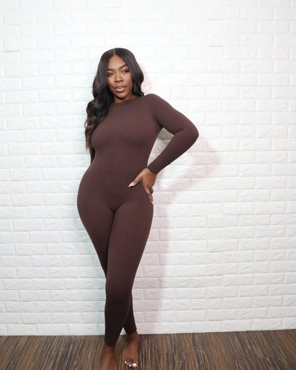 Long sleeve snatching jumpsuit| Chocolate