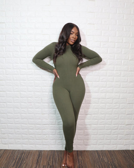 Long sleeve snatching jumpsuit| olive