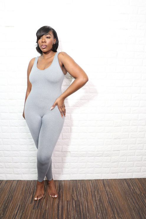 Seamless Ribbed Jumpsuit | Grey