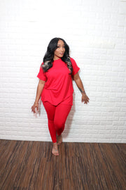 Round neck smooth like butter set | Red